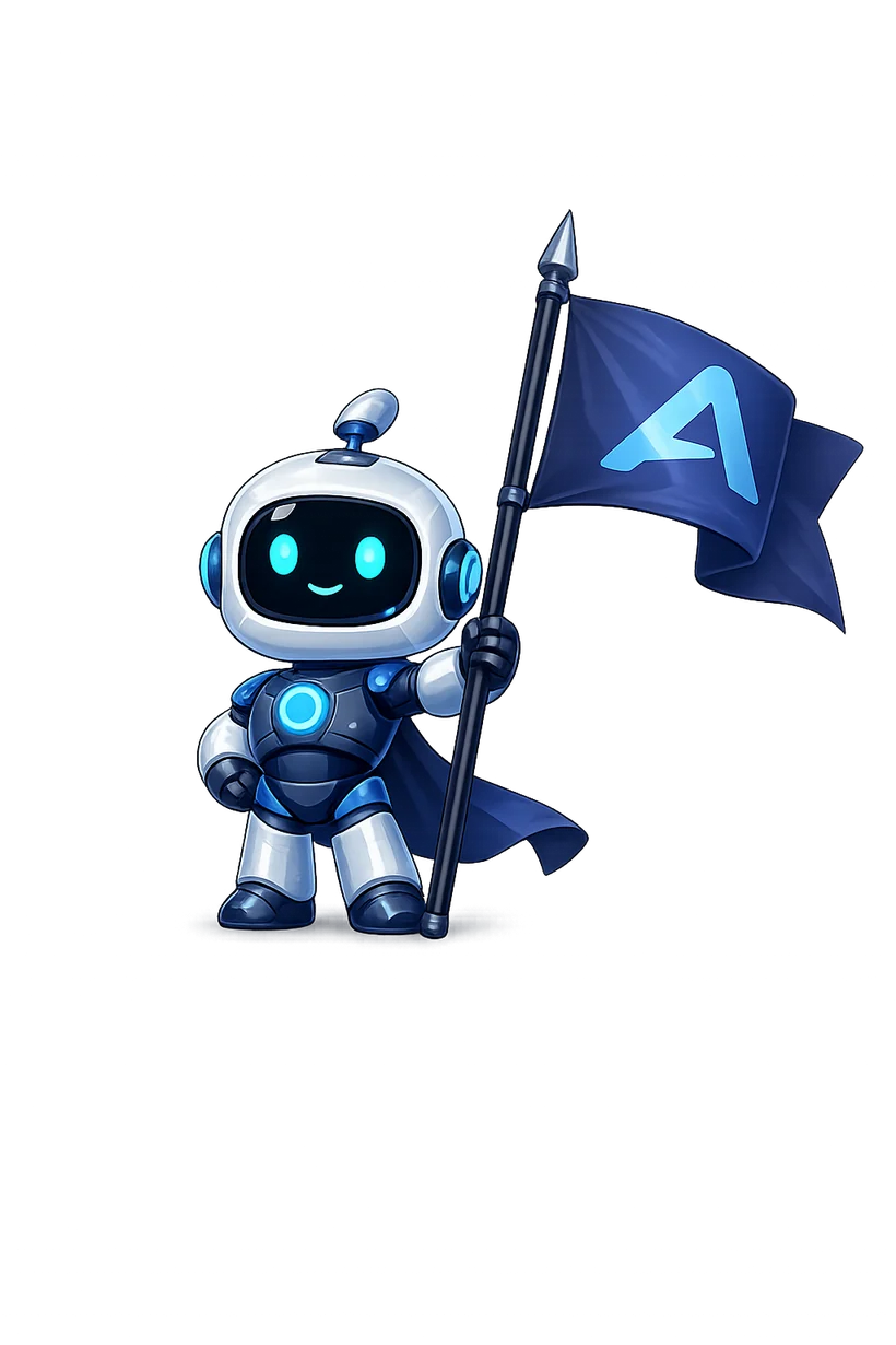 Axon mascot holding the Axon flag